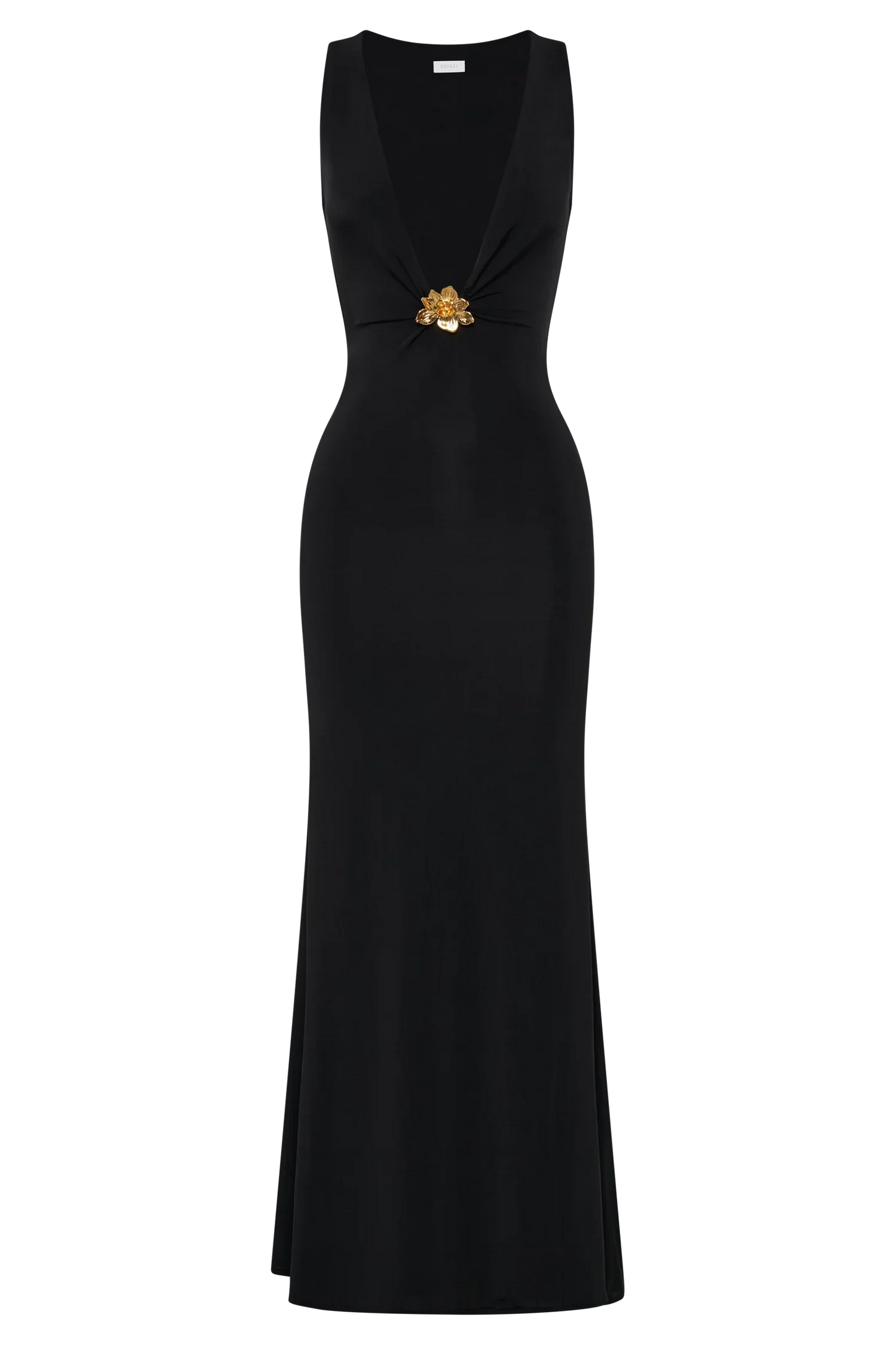 Beck Plunge Maxi Dress With Floral Hardware Black