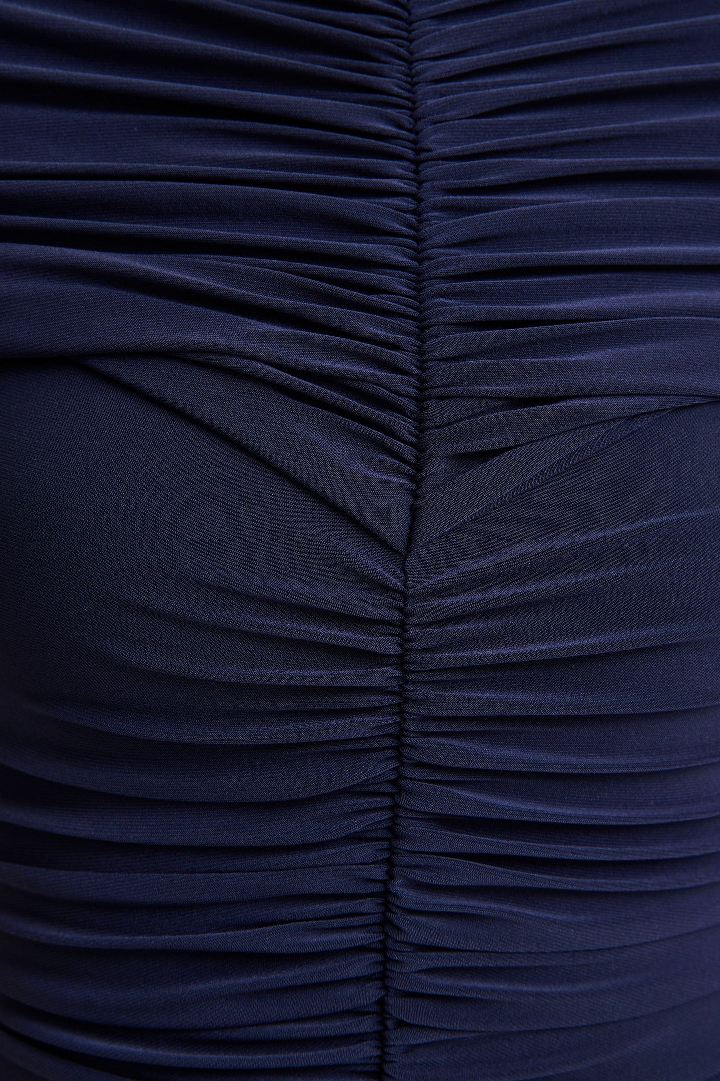 Azaria Navy High Neck Maxi Dress With Ruched Detailing