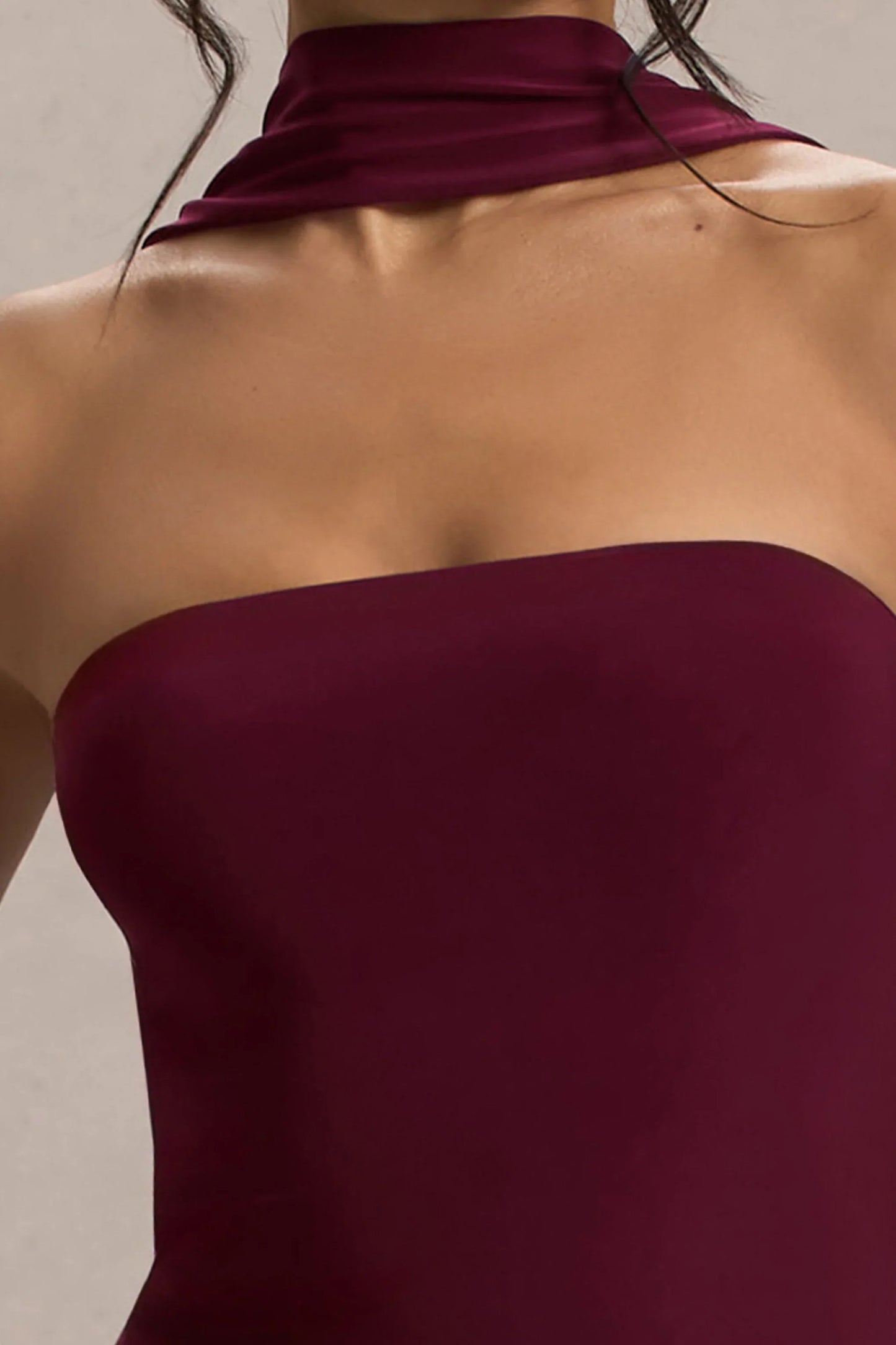 Nobu Burgundy Bandeau Maxi Dress With Halter Collar