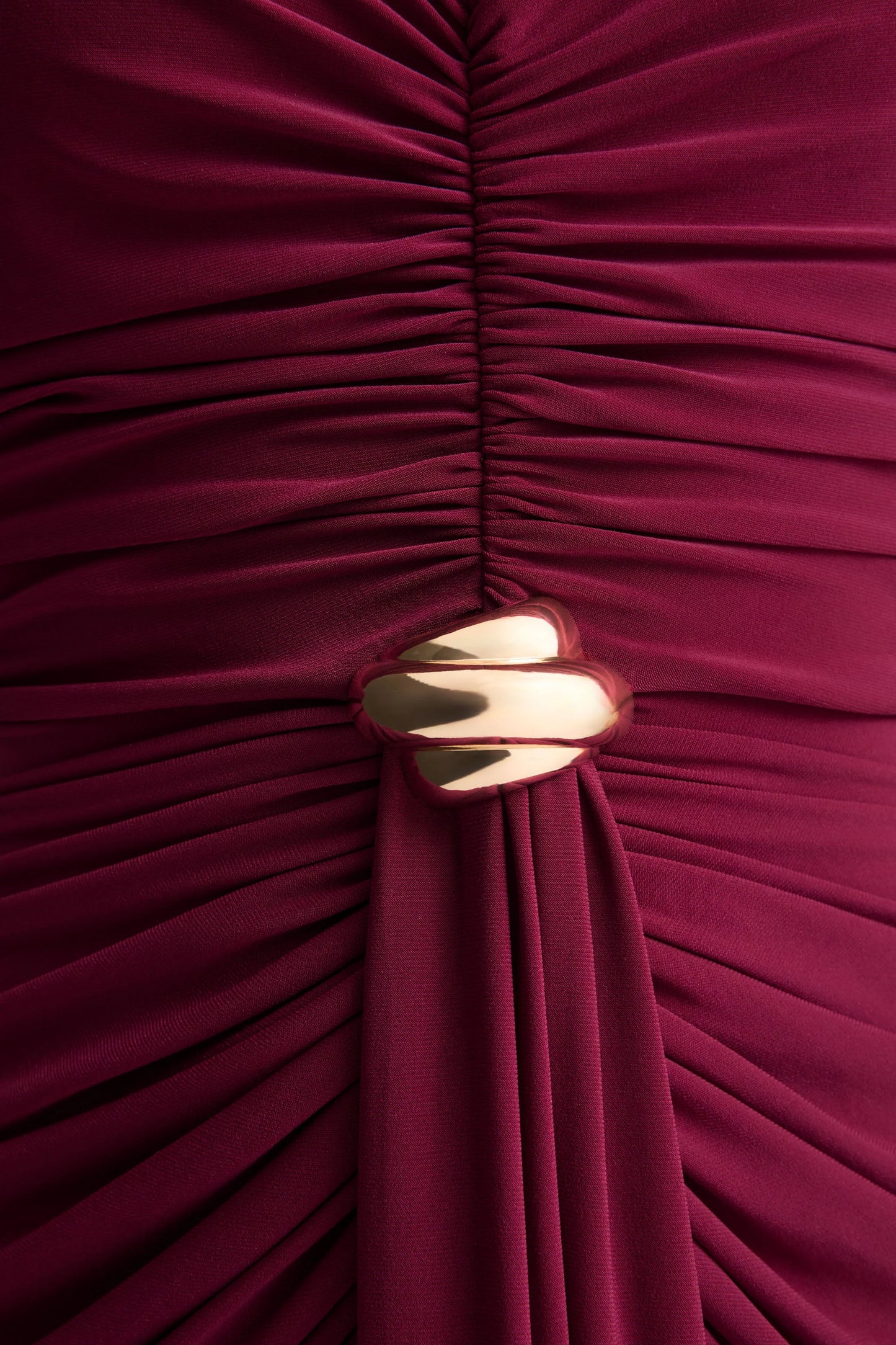 Beverly Burgundy Bandeau Maxi Dress With Gathered Detailing