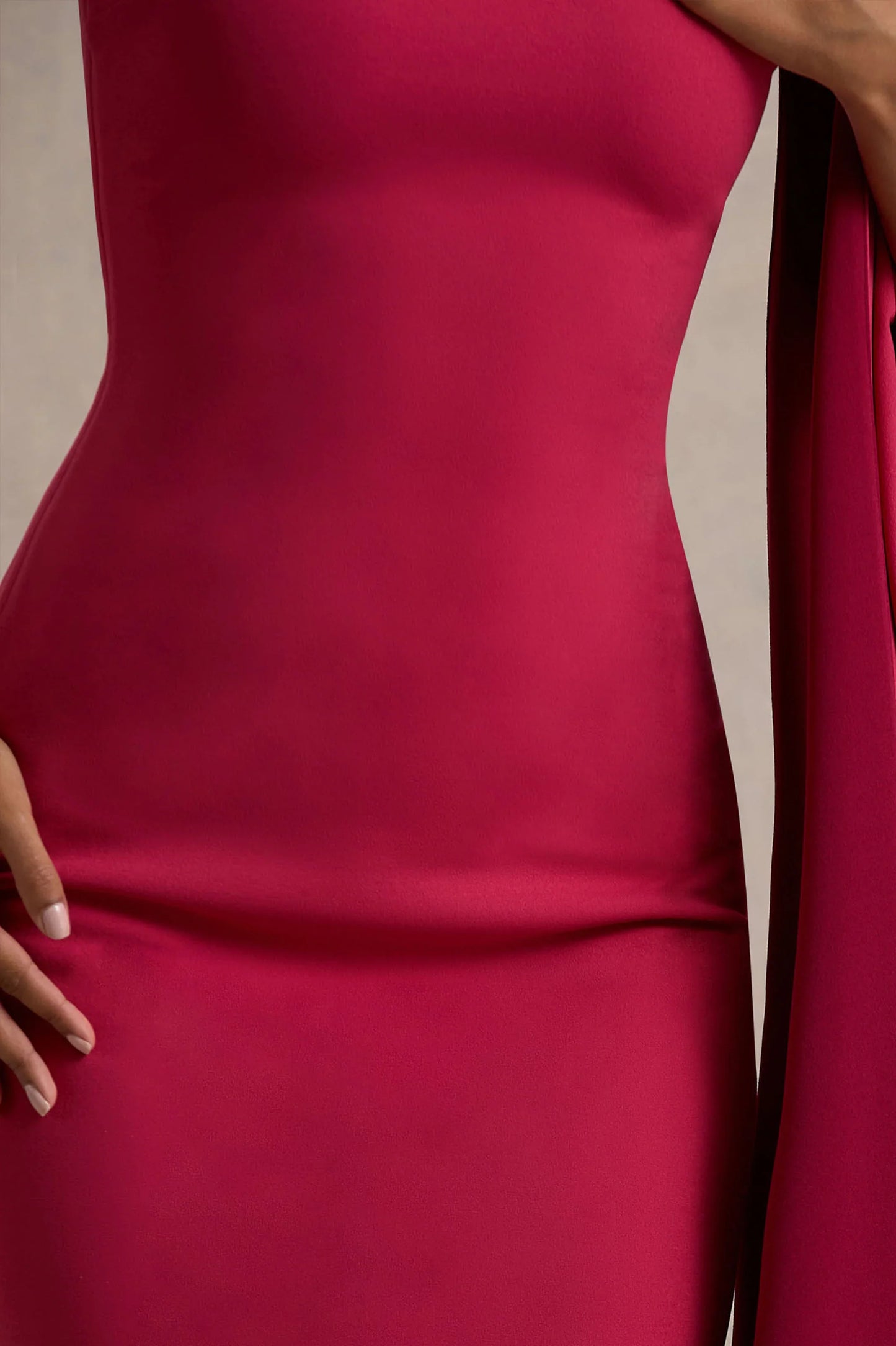 Lily Hot Pink Burgundy Asymmetric Maxi Dress With Cape Sleeve