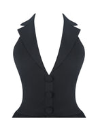 Delaney Black Lapel Halter Midi A Line Dress