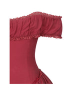 Xavy Crimson Off Shoulder Corset Midi Dress