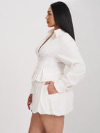 Sylvia White Pinstripe Deep V Pleated Shirt