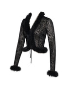 Hali Black Animal Print Burnout Velvet Fur Trim Top