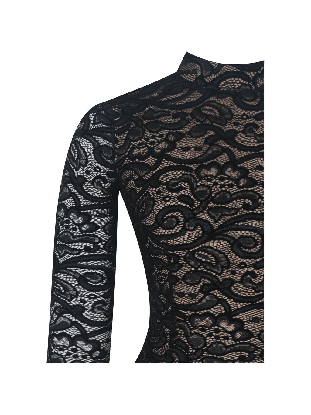 Quenisa Black Chenille Lace Long Sleeve Bodysuit