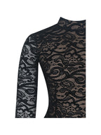 Quenisa Black Chenille Lace Long Sleeve Bodysuit