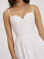 Oberon White Cotton Eyelet Lace Up Back Maxi Dress