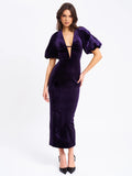 Coraline Purple Velvet Bubble Sleeve Backless Maxi Dress Archive Sale