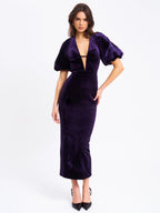 Coraline Purple Velvet Bubble Sleeve Backless Maxi Dress Archive Sale