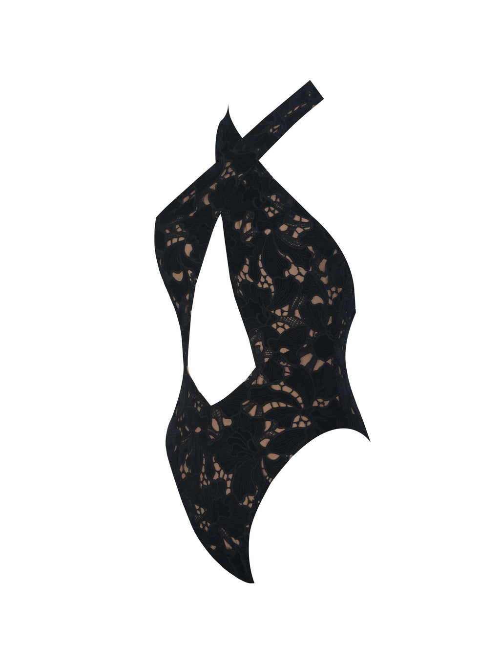 Breanna Black Velvet Lace Crossover Halter Swimsuit