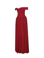 Tereza Crimson Georgette Bardot High Slit Maxi Dress