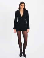 Hailee Black Single Breasted Wool Blend Mini Coat with Removable Fur Lapel