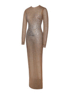 Isabel Crystal Embellished Mesh Long Sleeve Maxi Dress