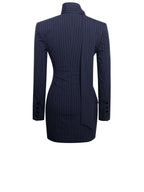 Tahlia Deep V Pinstripes Navy Blue Blazer Dress with scarf collar