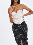 Tamryn Black White Polka Dot Sweetheart Maxi Dress