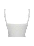 Selene White Wool Blend Ribbed Knit V Neck Top