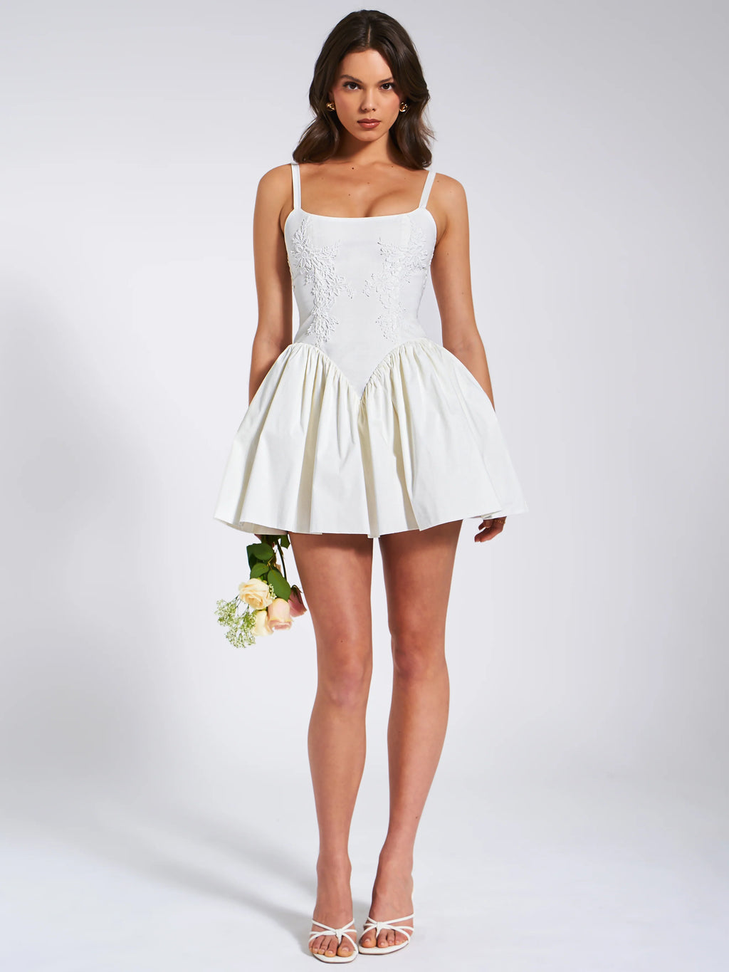 Kadi White Cotton Poplin Drop Waist Corset Mini Dress