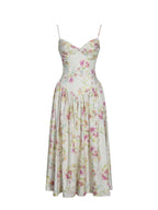 Jacinda Yellow Floral Print Linen Midi Dress