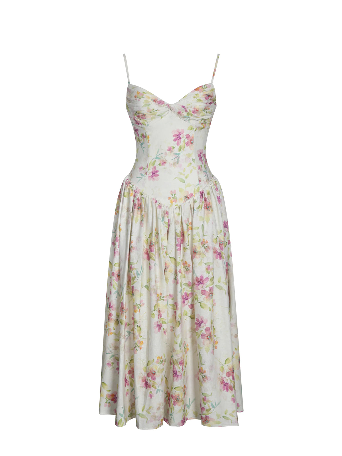 Jacinda Yellow Floral Print Linen Midi Dress