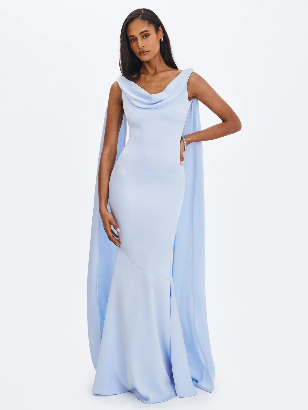 Eira Mist Blue Cowl Scarf Detail Mermaid Maxi Dress