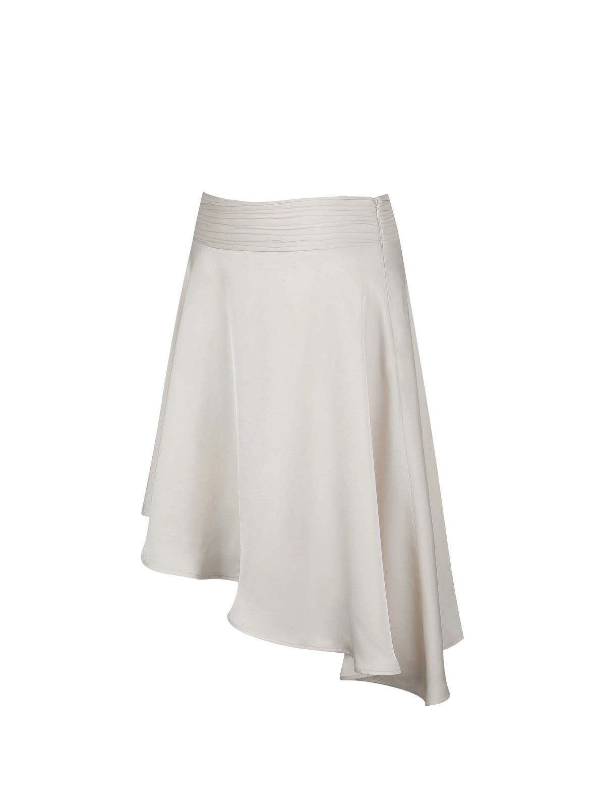 Galina Ivory Satin Asymmetrical Midi Skirt