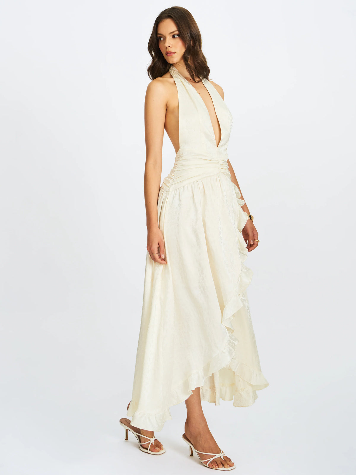 Nalani Floral Ivory Ruffled Halter Maxi Dress