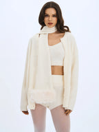 Orla White Wool Blend Ribbed Knit Cardigan