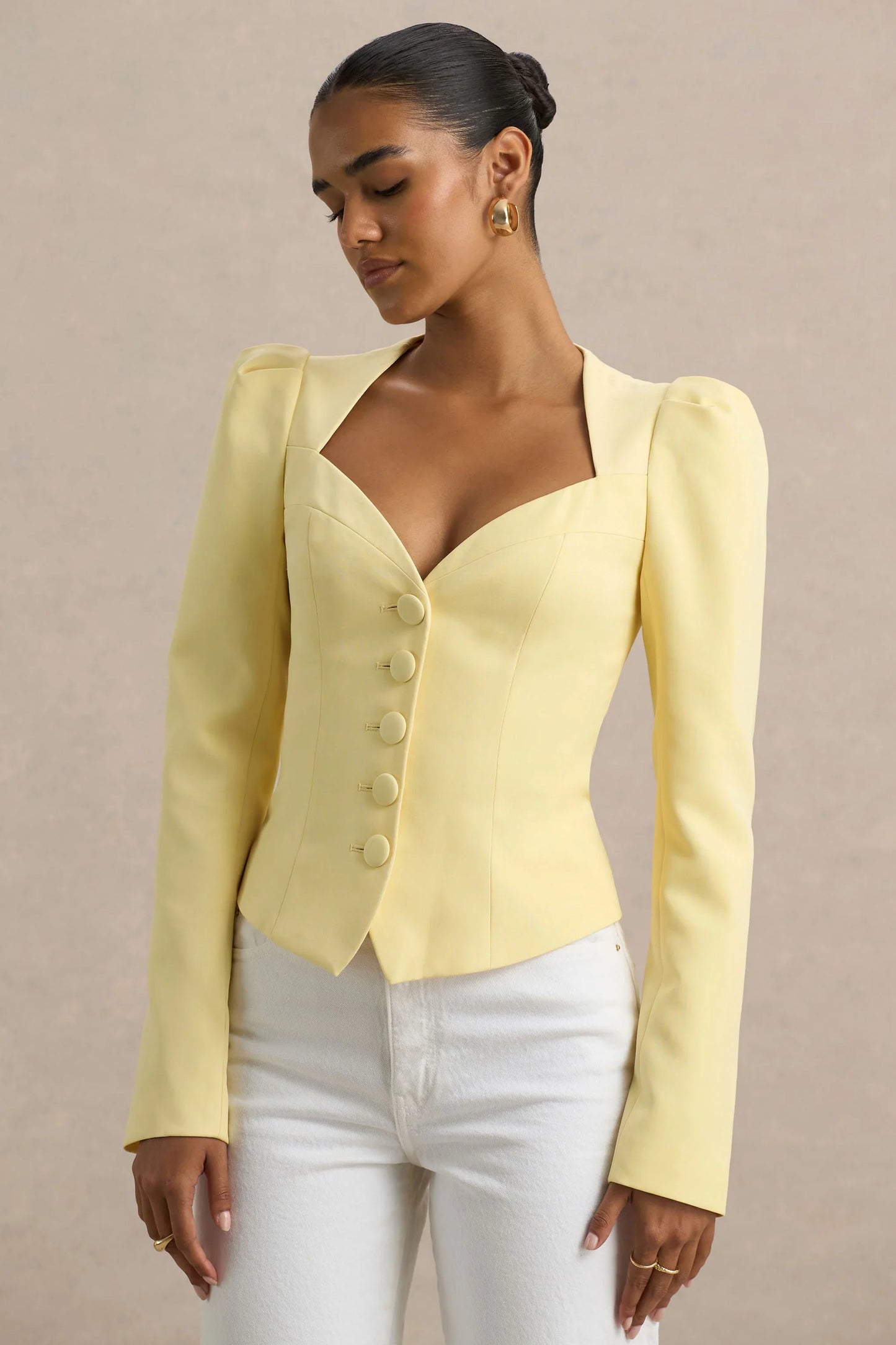 Olympia Lemon Sweetheart Neck Tailored Top
