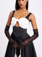 Edda Black Maxi Gown with White Bow
