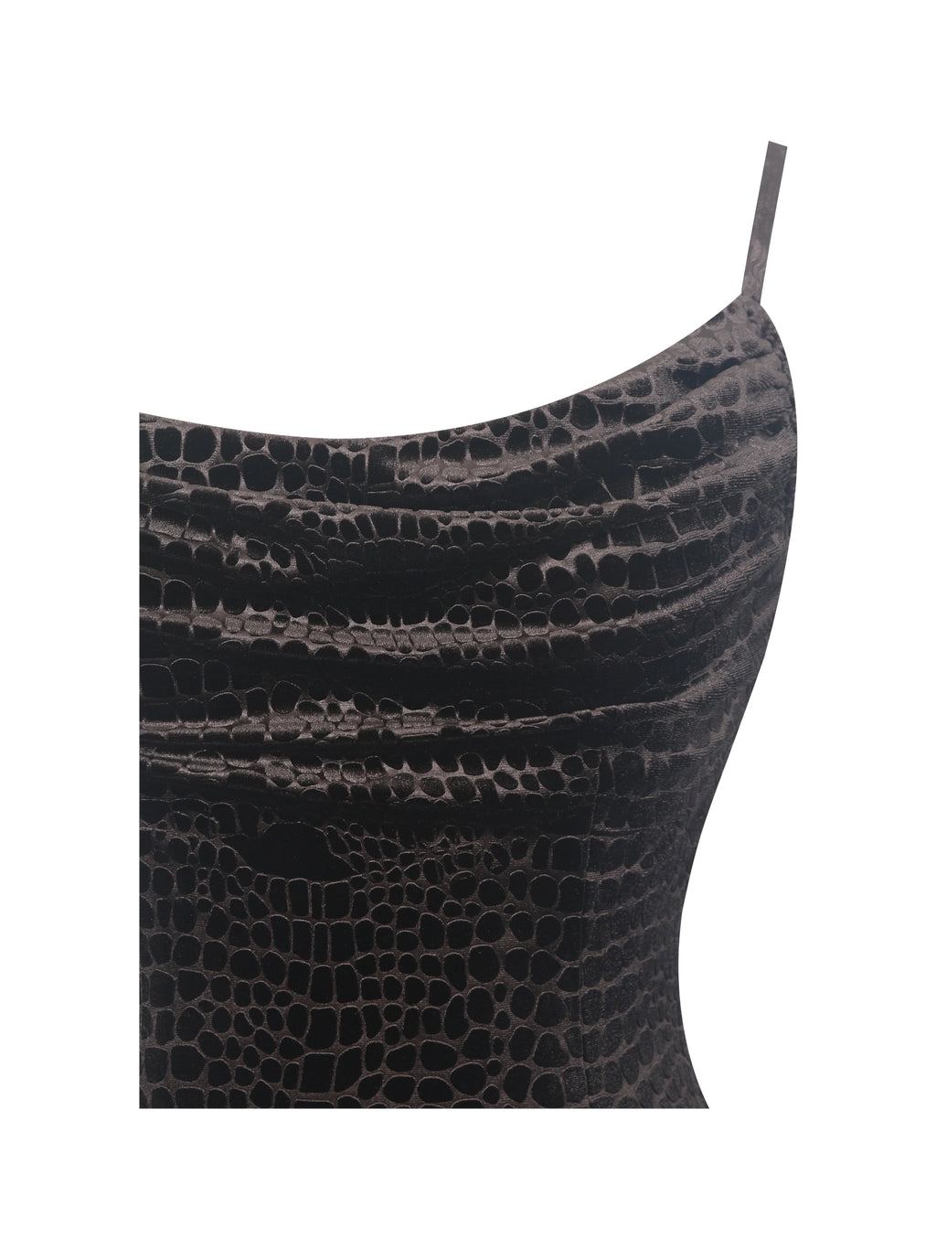 Veronique Brown Croc Embossed Velvet Cowl Neck Mermaid Maxi Dress