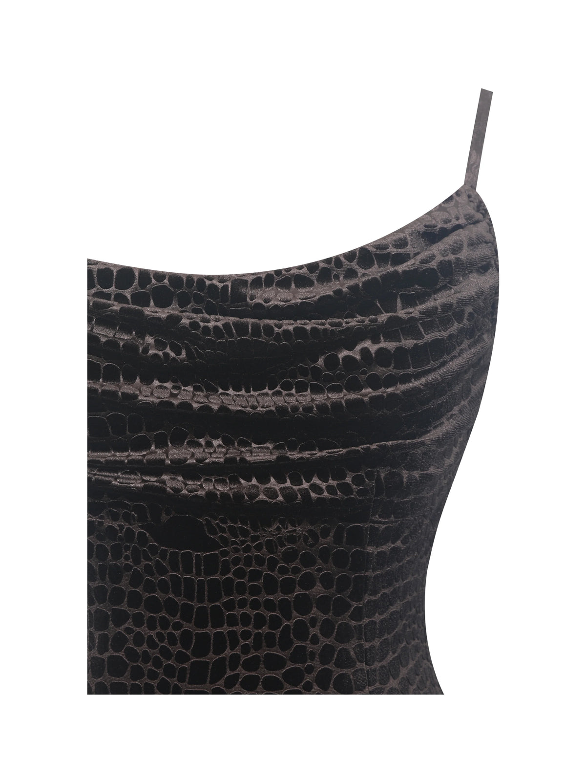 Veronique Brown Croc Embossed Velvet Cowl Neck Mermaid Maxi Dress