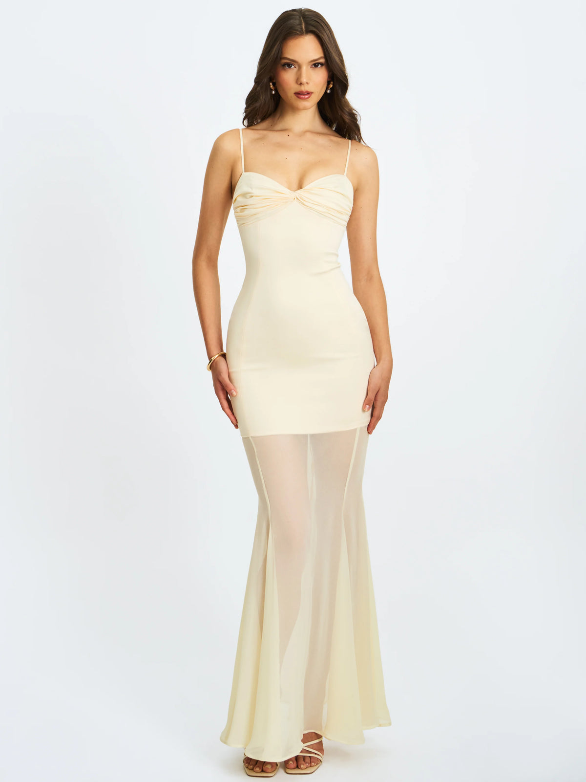 Zayne Butter Yellow Ruch Breast Chiffon Mermaid Maxi Dress