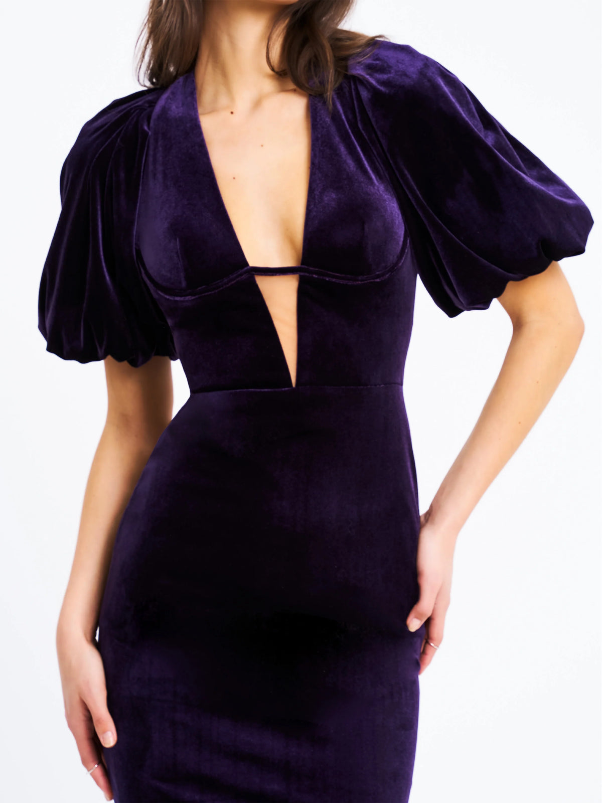 Coraline Purple Velvet Bubble Sleeve Backless Maxi Dress Archive Sale