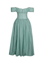 Xavy Teal Green Off Shoulder Corset Midi Dress