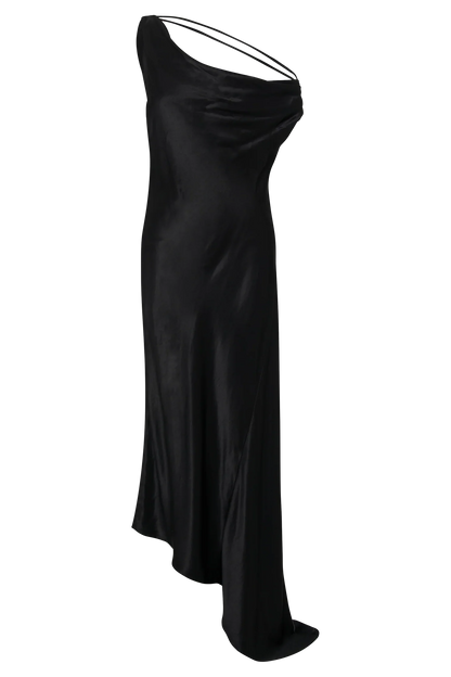 Yvette Slip Maxi Dress With Asymmetrical Hem Black