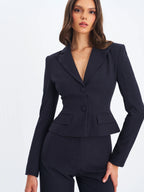 Quinne Navy Striped Single Breasted Peplum Blazer