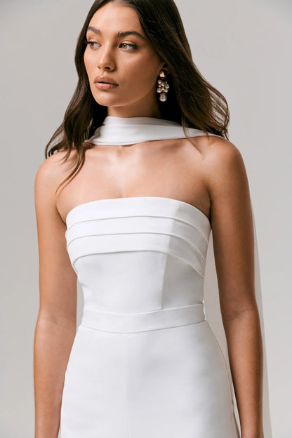 Enchanted White High Neck Jumpsuit With Scarf