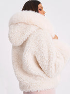 Jumbo Kali White Vegan Shearling Fur Trimmed Coat