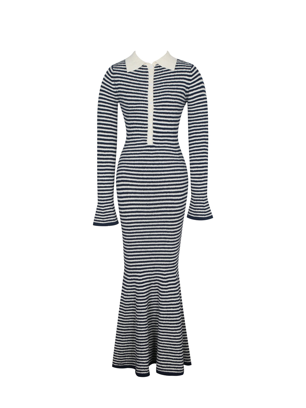 Xelie Navy White Cotton Terry Knit Mermaid Maxi Dress