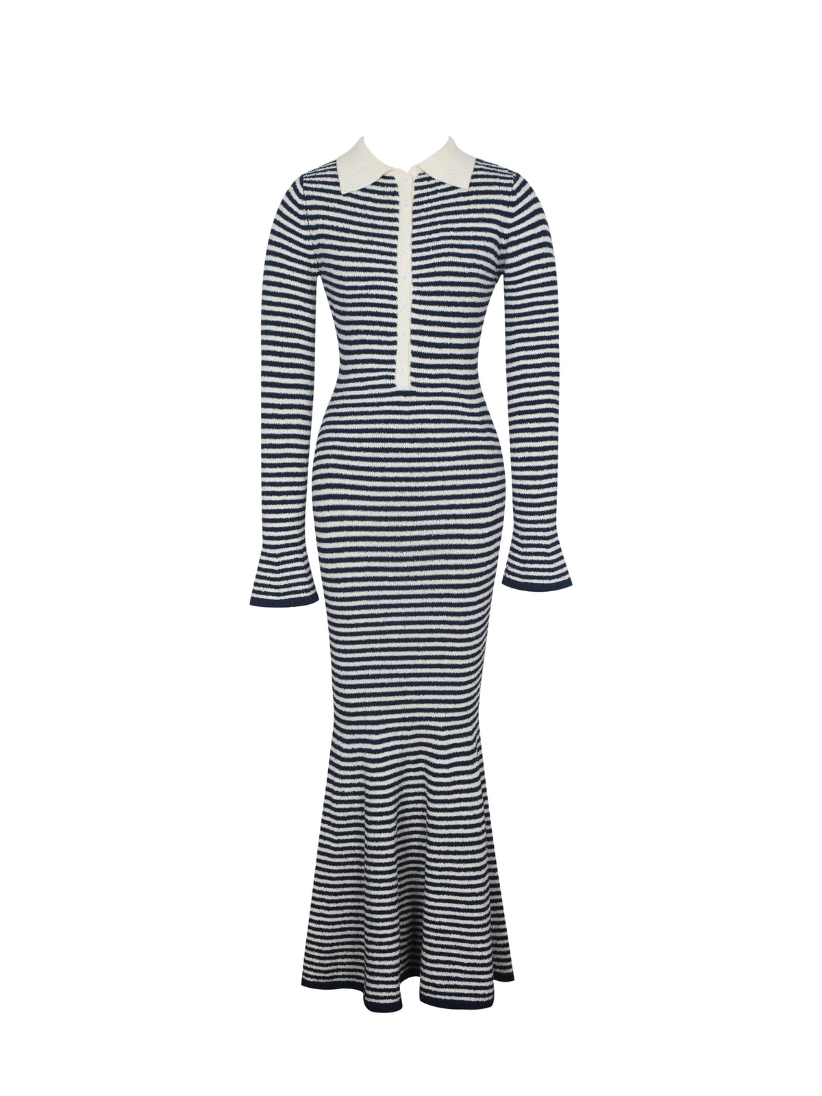 Xelie Navy White Cotton Terry Knit Mermaid Maxi Dress