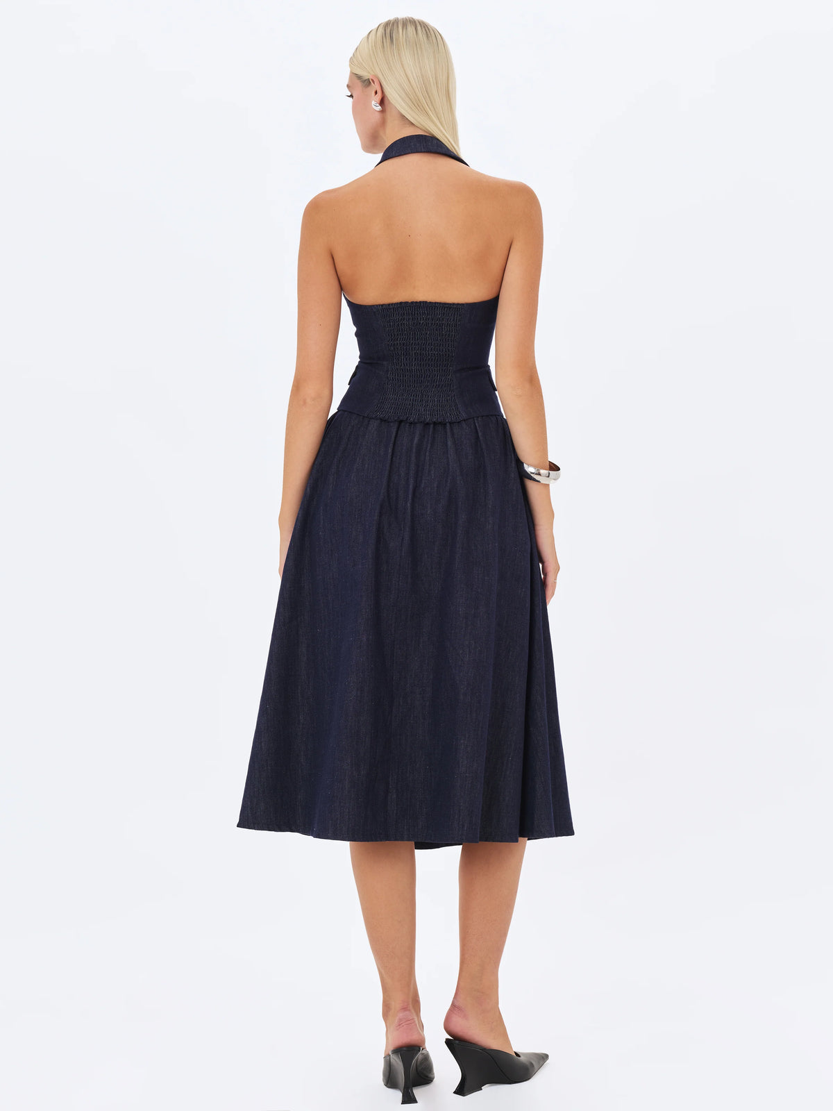 Mavis Indigo Denim Halter Single Breasted Lapel Top