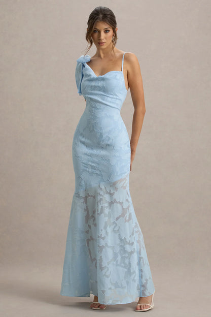 Chyna Light Blue Cowl Neck Maxi Dress With Bow Strap
