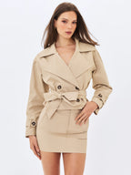 Zuly Tan Cotton Gabardine Mini Trench Jacket