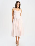 Zania Pink Stripe Cotton Jacquard Midi Dress