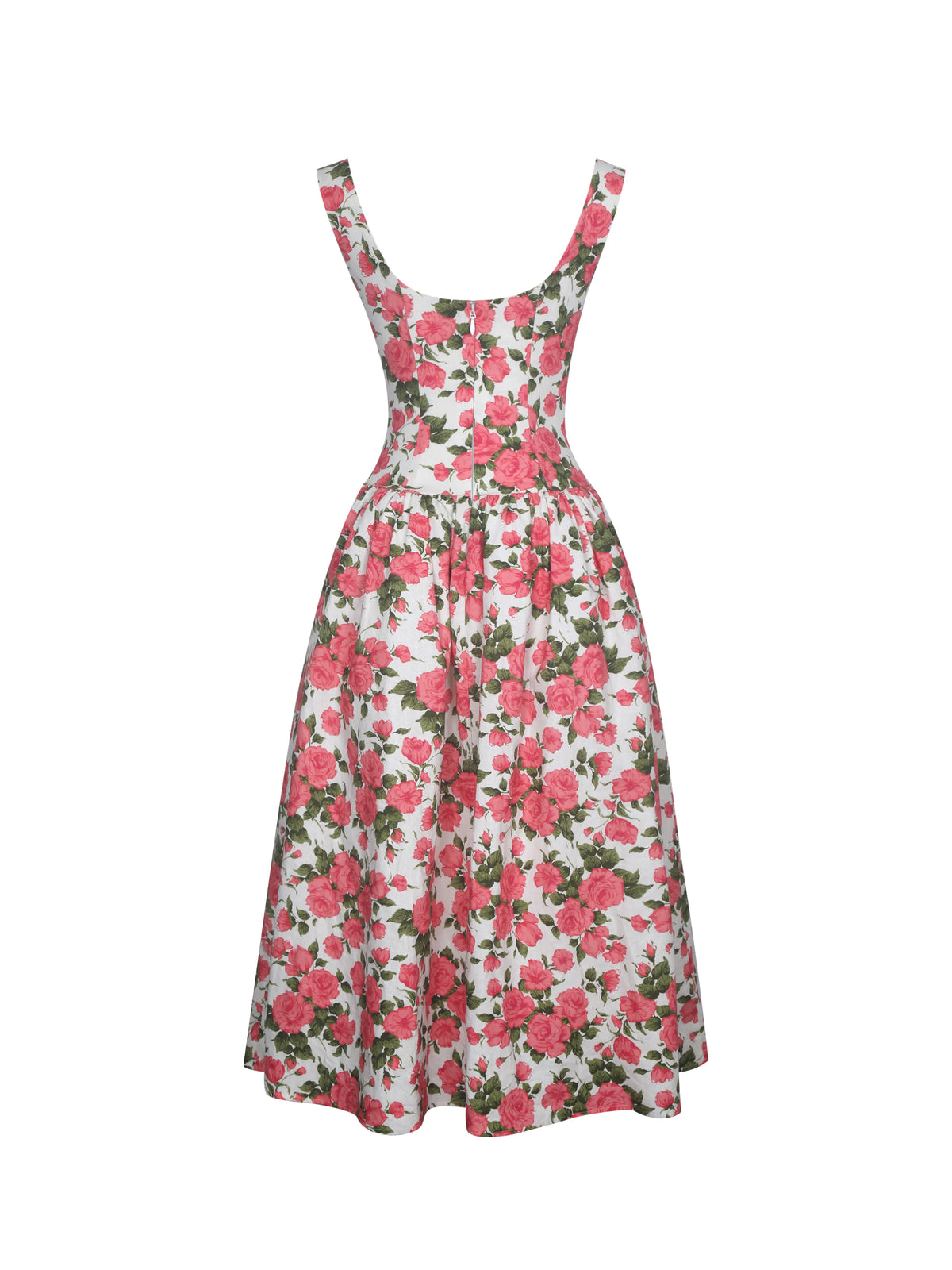 Wilfreda Blooming Pink Floral Linen Sweetheart Midi Dress