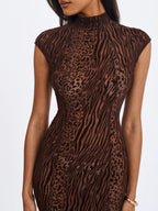 Tyanna Mocha Burnout Velvet Mesh Backless Mermaid Maxi Dress