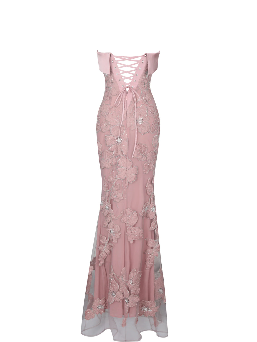 Raphaela Dusty Pink Beaded Floral Strapless Mermaid Maxi Dress