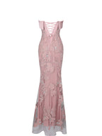 Raphaela Dusty Pink Beaded Floral Strapless Mermaid Maxi Dress