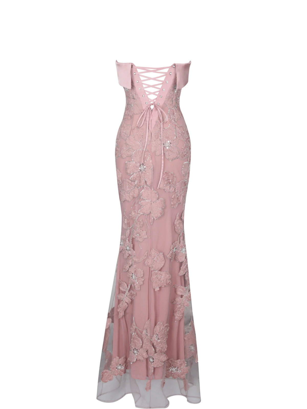 Raphaela Dusty Pink Beaded Floral Strapless Mermaid Maxi Dress